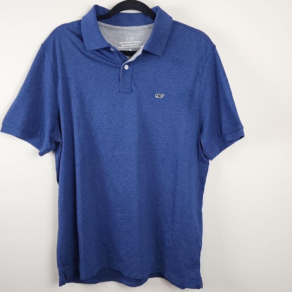 Vineyard Vines  sz M men Edgartown polo shirt blue short sleeve whale logo